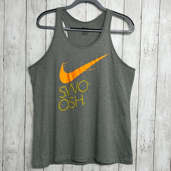 Nike Dri-Fit Gray Sleeveless Racerback Big Swoosh Workout Running Athletic Tank - Picture 1 of 8